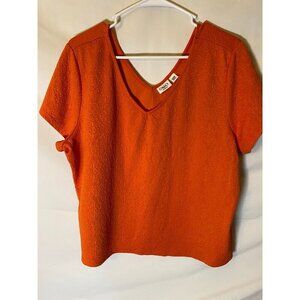 Cato Womens Plus Size 3X 22w 24W Orange Top Shirt Blouse Vneck Short Sleeve